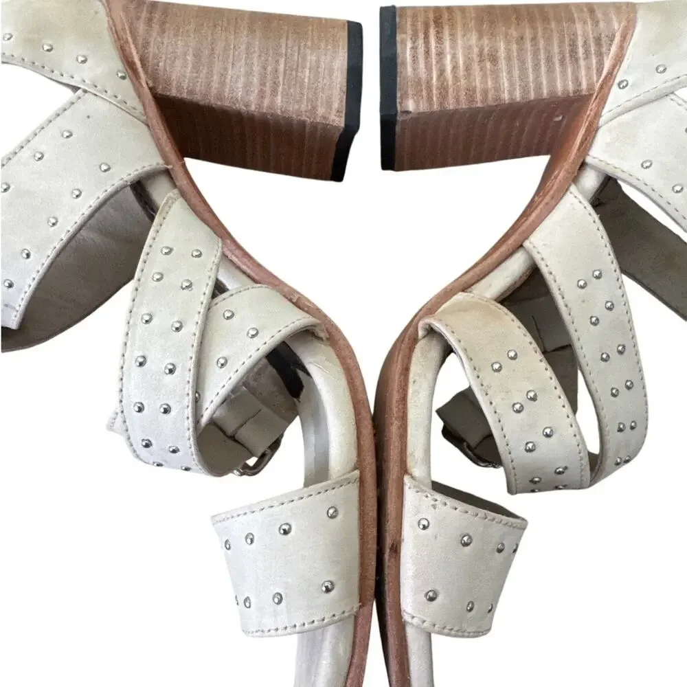 FREEBIRD BY STEVEN Tanica Off White Leather Heeled Sandal Western Size 11